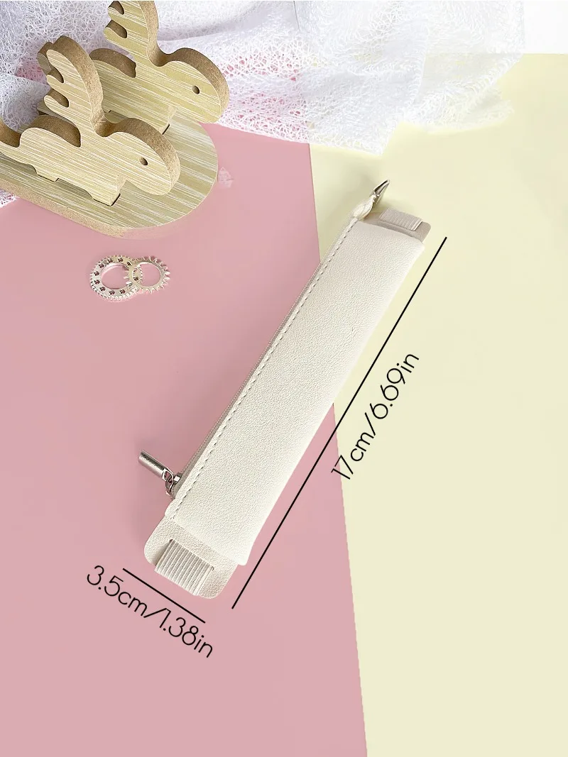 Bolsa de lápices de cuero con correa elástica para cuaderno, estuche de bolígrafo con cremallera, bolsillo, papelería portátil, bolsa de almacenamiento de lápices, suministros escolares de oficina - imagen 2