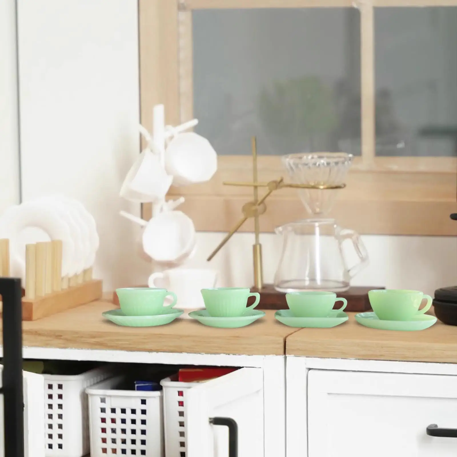 4Pcs 1:6 Mini Tea Cup and Saucers Set Life Scene Accessories Toy Furniture Toys for Bedroom Kitchen Dining Room Home Living Room