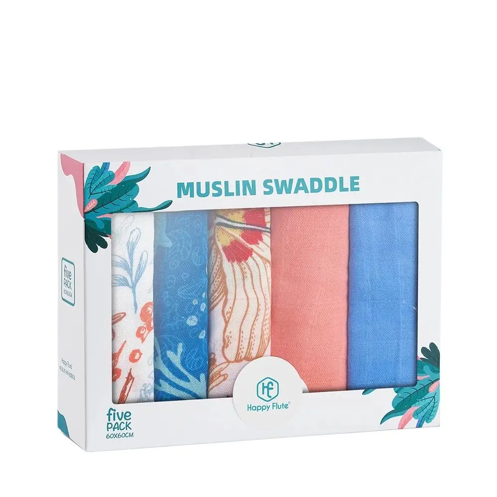 HappyFlute, 5 uds., estampado combinado, manta de muselina súper suave, paño para eructar para alimentación, paño para eructar para recién nacido, algodón de bambú suave, toallita para lavar la cara y las manos para bebé
