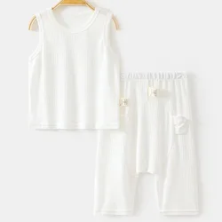 B189 Conjunto verano bebé infantil algodón sin mangas top y pantalón