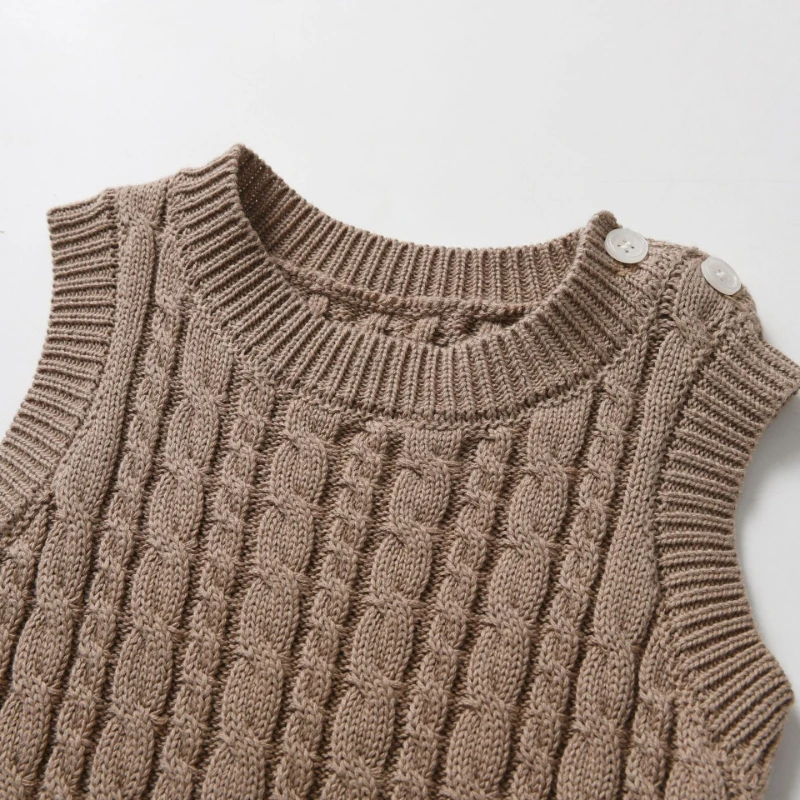 Pelele de punto de algodón para bebé, mono cálido sin mangas con botones en los hombros para Navidad, color neutro, para primavera y otoño - imagen 4