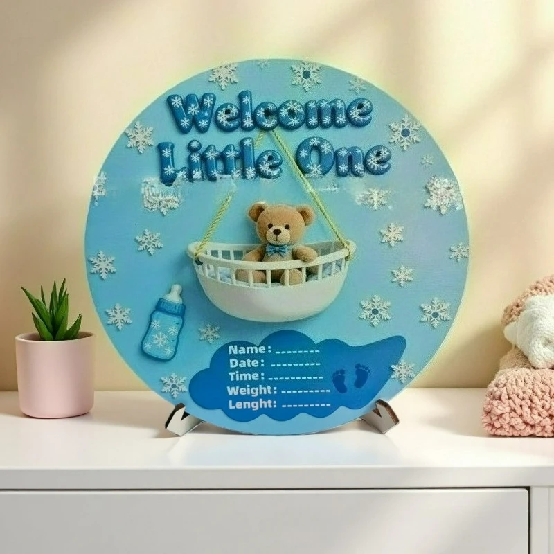 Accesorio de fotografía de hito de crecimiento de bebé de madera azul lindo de dibujos animados, recuerdo de madera Adorable para recién nacido personalizable, regalo de luna llena - imagen 3