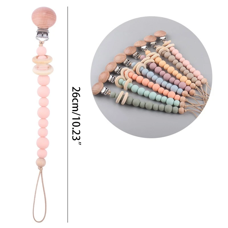 Baby Pacifier Chain Clip Nursing Teether Soother Holder Silicone Beads Chain Wooden Clip DIY Dummy Nipple Holder Leash Dropship - imagen 5