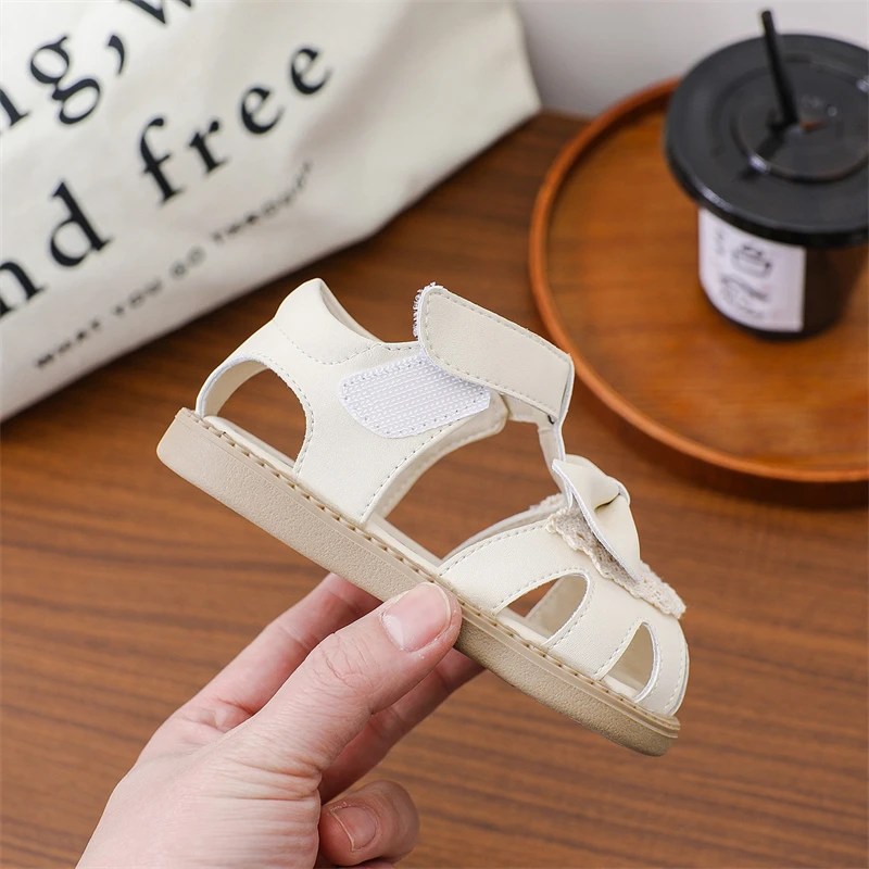 Zapatos informales de verano para niños, sandalias de playa para niñas, sandalias antideslizantes de suela blanda para bebés, zapatos de princesa con lazo de encaje recortados - imagen 5