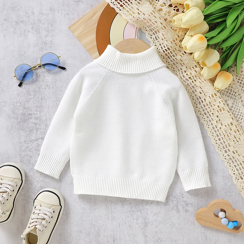 Suéteres de punto para bebé, Jersey informal de punto de manga larga con cuello de tortuga liso, jerséis de punto para niño y niña, jerséis para niños de 1 a 3 años, Tops