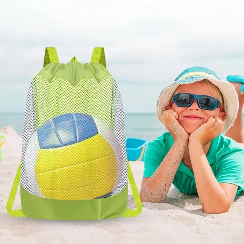 Práctica bolsa de playa de gran capacidad, mochila ligera plegable para natación, bolsa de almacenamiento de malla transpirable de secado rápido para acampar al aire libre