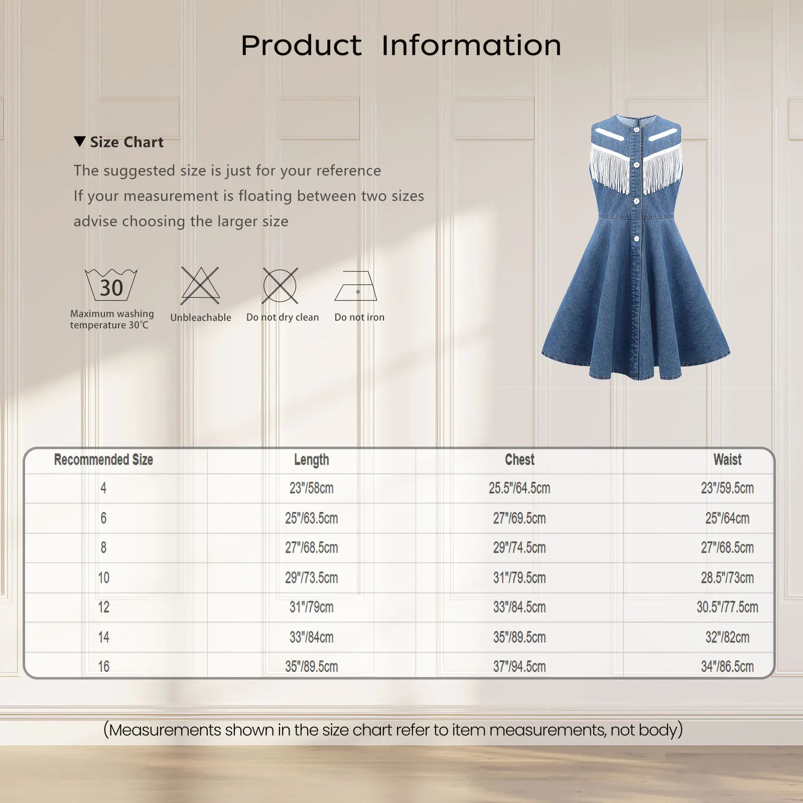 Vestido vaquero de mezclilla para niña – Corte A sin mangas con botones - imagen 5