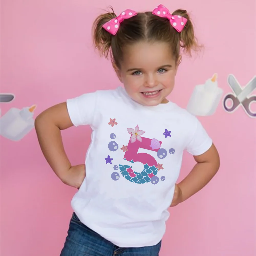 Camiseta de cumpleaños Sea Anima, camiseta de 1-9 cumpleaños, camiseta salvaje, camiseta de fiesta para niñas, ropa temática del océano, regalos para niños, camisetas de moda