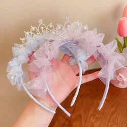 Diadema de princesa de encaje con pedrería y perlas para bebé