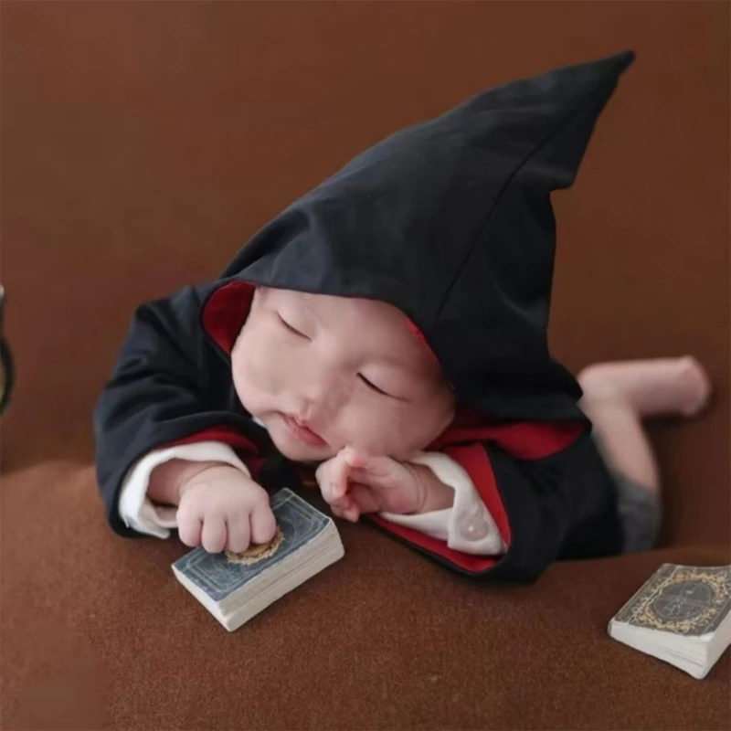 Traje de sesión de fotos de bebé de luna llena, capa de mago, bata de mago bonita para recién nacidos, accesorios de fotografía, capa con capucha, accesorios de ropa - imagen 3
