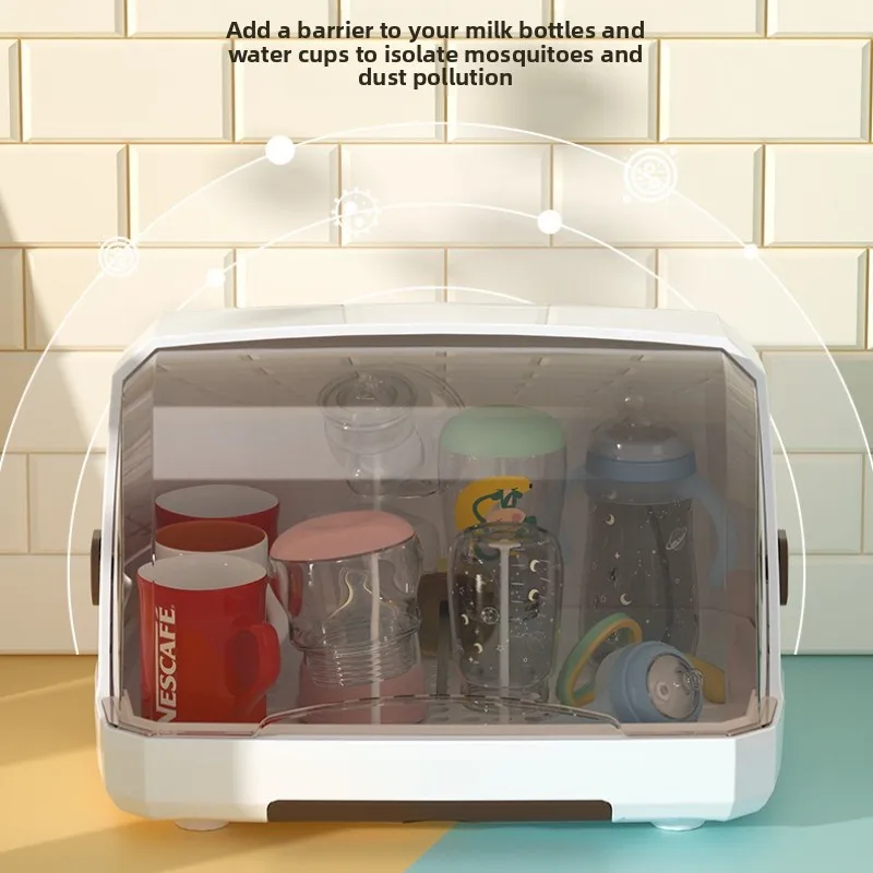 Caja organizadora de biberones, gabinete de almacenamiento de gran capacidad con tapa, escurridor a prueba de polvo, Material grueso y duradero de calidad alimentaria