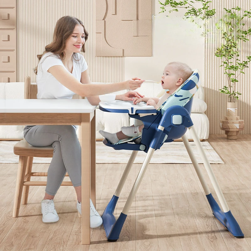 Silla plegable de tubo de acero ajustable en altura, trona portátil antimedias con estructura reforzada, asiento de comedor convertible para bebé - imagen 2