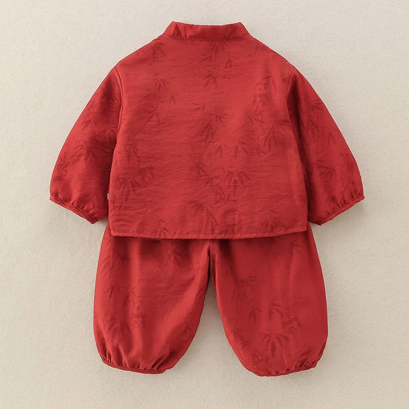 Conjunto bebé niño cuello chino de algodón manga larga