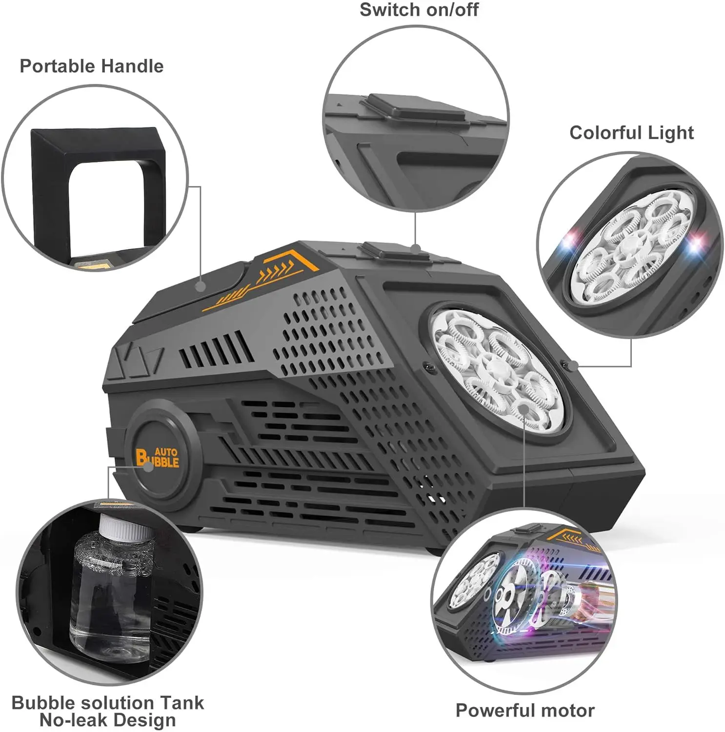 Máquina de burbujas automática para niños, soplador de burbujas de jabón eléctrico portátil con juguetes ligeros, altavoz, juegos al aire libre, cumpleaños, boda - imagen 5