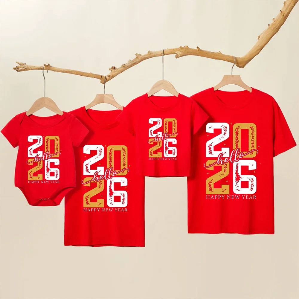 Camiseta de Feliz Año Nuevo de Hello 2026, camiseta familiar a juego para fiesta de año nuevo, camisetas de Feliz Año Nuevo para papá, mamá y yo, ropa - imagen 3