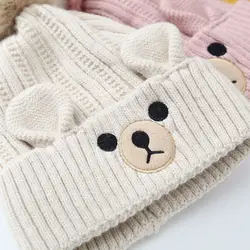 Conjunto bebé de gorro bufanda pompón terciopelo punto invierno