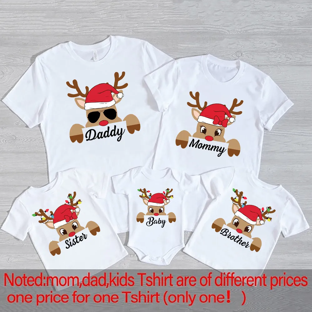 Traje navideño a juego con estampado de ciervos para mamá, papá, niños, camisas a juego para bebés, Top, pelele, traje familiar de Navidad, camiseta de vacaciones - imagen 3