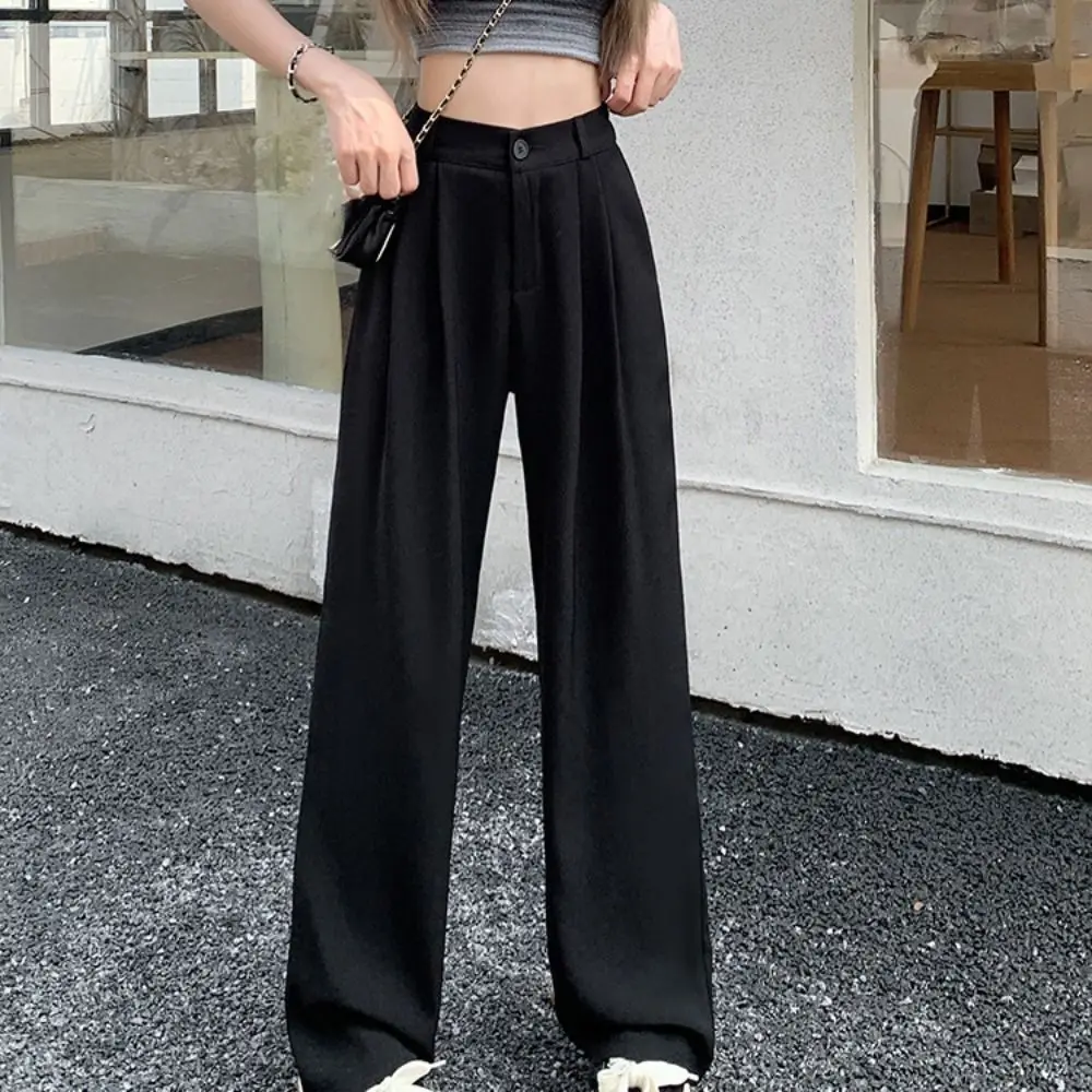 Pantalones de traje holgados Ins, ropa de calle informal, pantalones de pierna ancha, pantalones de oficina para mujer, pantalones de cintura alta para niñas - imagen 2