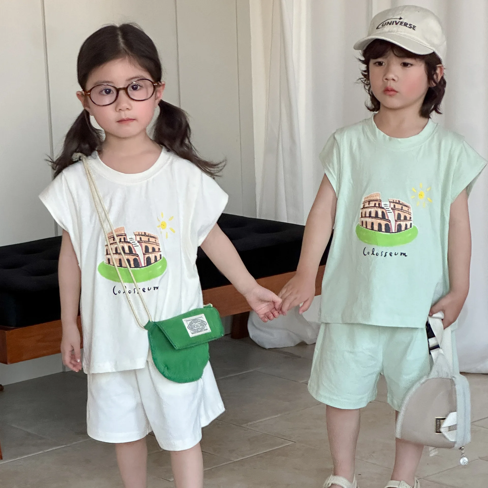 2 uds. Camiseta sin mangas con estampado bonito a juego para la familia de verano + Pantalones cortos, traje informal para niños y niñas - imagen 3