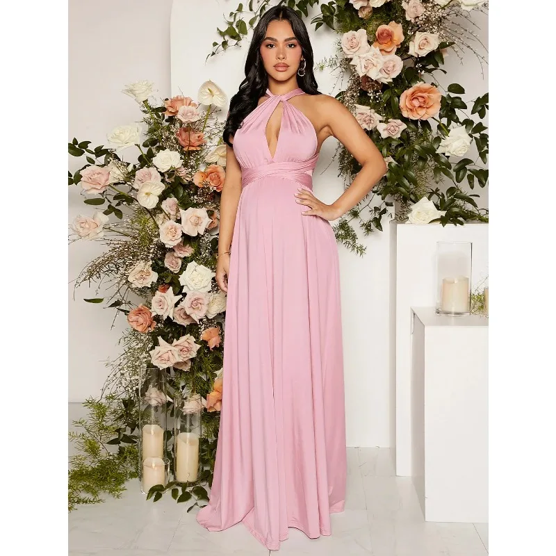Vestido largo premamá con lazo de corte acampanado para verano - imagen 4