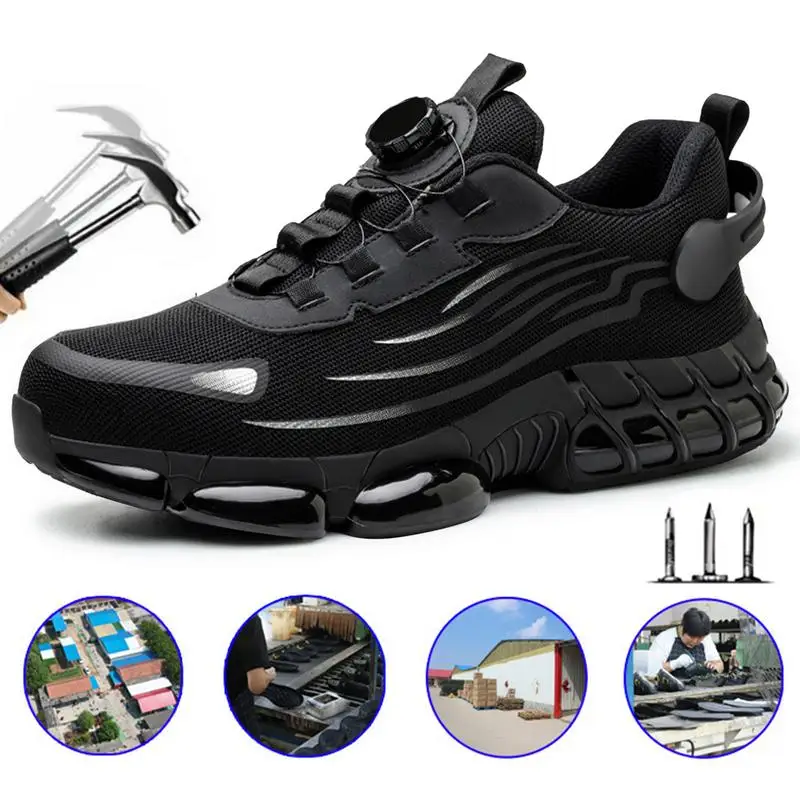 Zapatos sin cordones con punta de acero, cómodas zapatillas indestructibles a prueba de perforaciones, zapatos de trabajo transpirables para trabajo diario y construcción - imagen 4