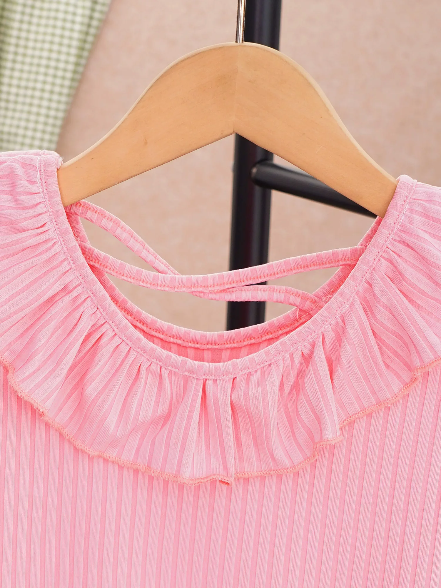 Camisetas sin mangas lindas para niñas, camiseta sin mangas acanalada con volantes, camiseta sin mangas, chaleco trasero cruzado a la moda para vacaciones, playa, Picnic, fin de semana - imagen 5