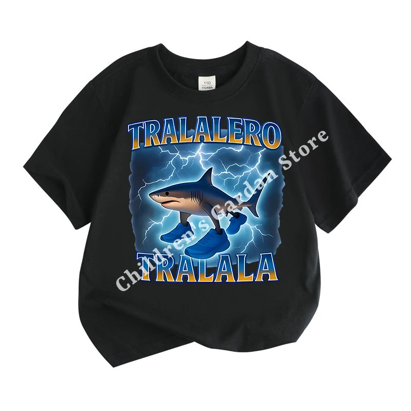 Camiseta de manga corta italiana Brainrot para niños y niñas, camisetas para niños, ropa bonita de Tung Tung Tung Sahur Telala, divertido tiburón, regalos para niños - imagen 3