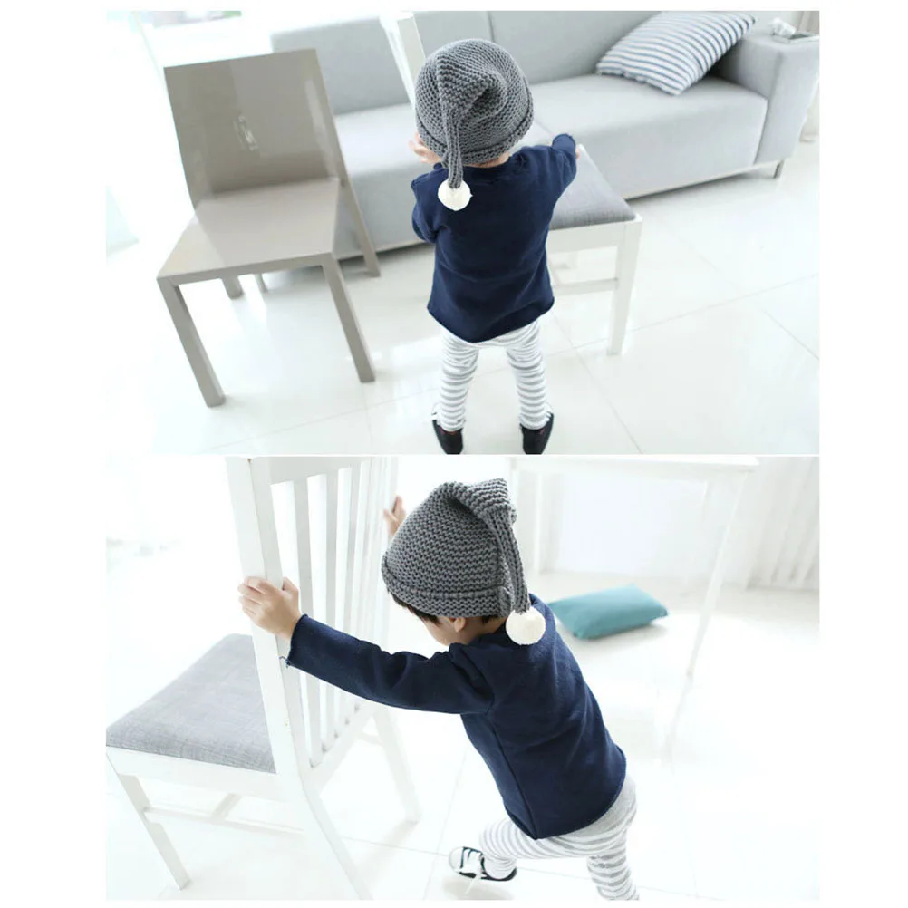 Gorro de punto navideño, diseño de pompón cálido gris para niños, gorro de invierno elástico suave, hilo Premium cómodo - imagen 5