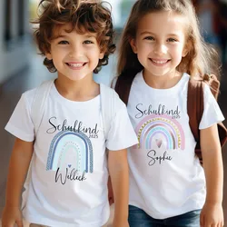Linda camiseta escolar con nombre Arco Iris colegial 2025 camisetas personalizada camiseta de primer grado regalo del primer día de clases