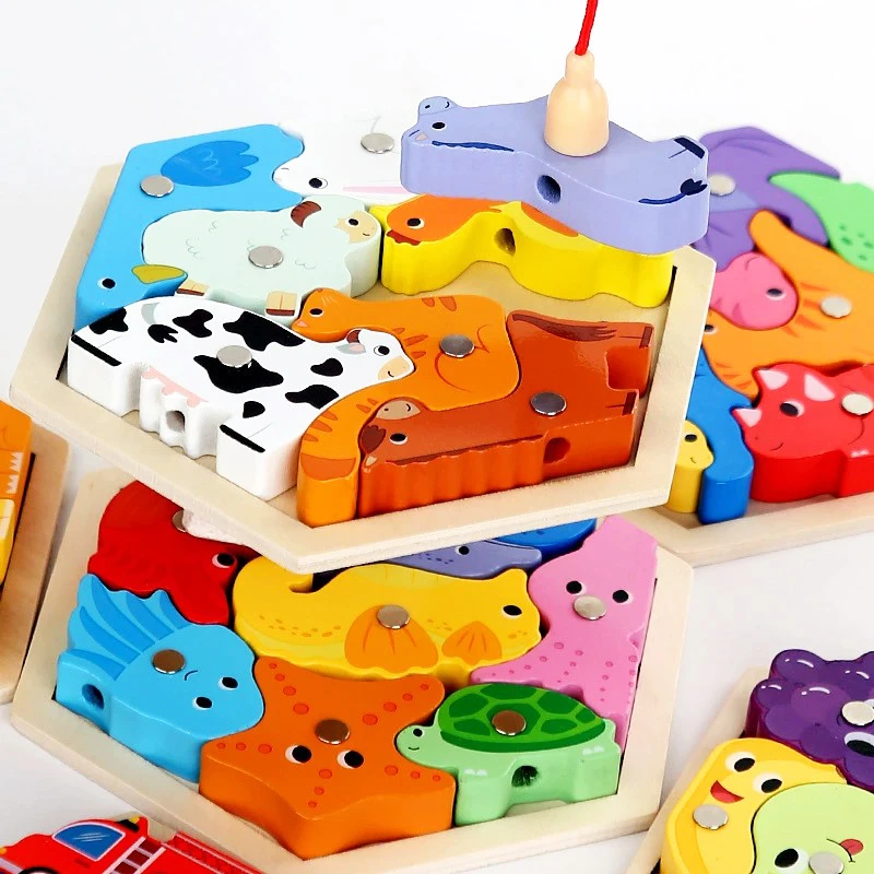 Puzle de madera con juego de pesca – Juguete educativo infantil - imagen 3