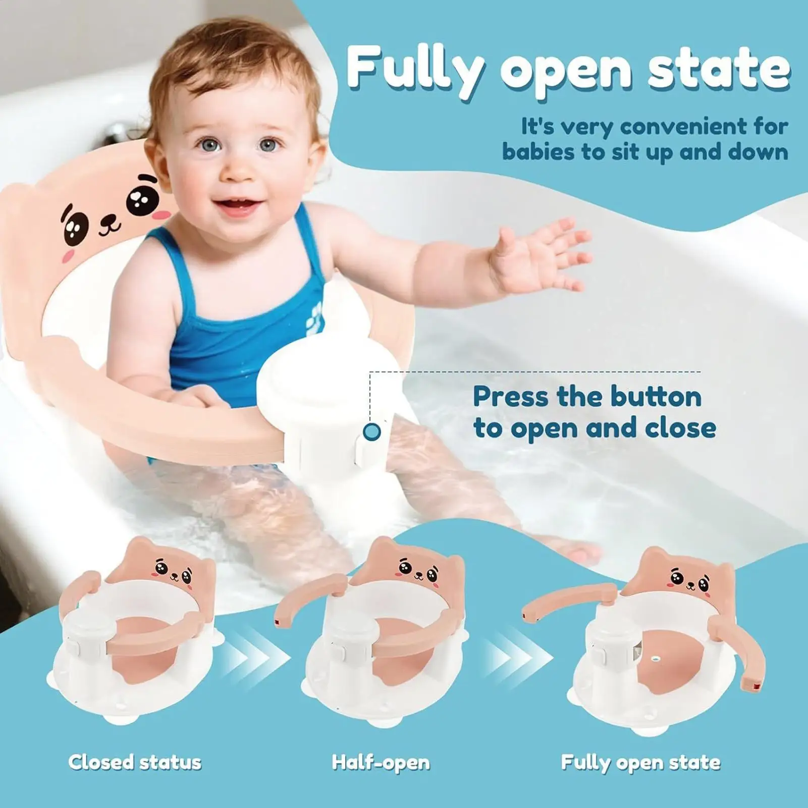 Asiento de baño para niños pequeños, asiento de bañera antideslizante para niños pequeños, silla de baño de ducha con ventosas para bebés de 6 a 24 meses, nuevo