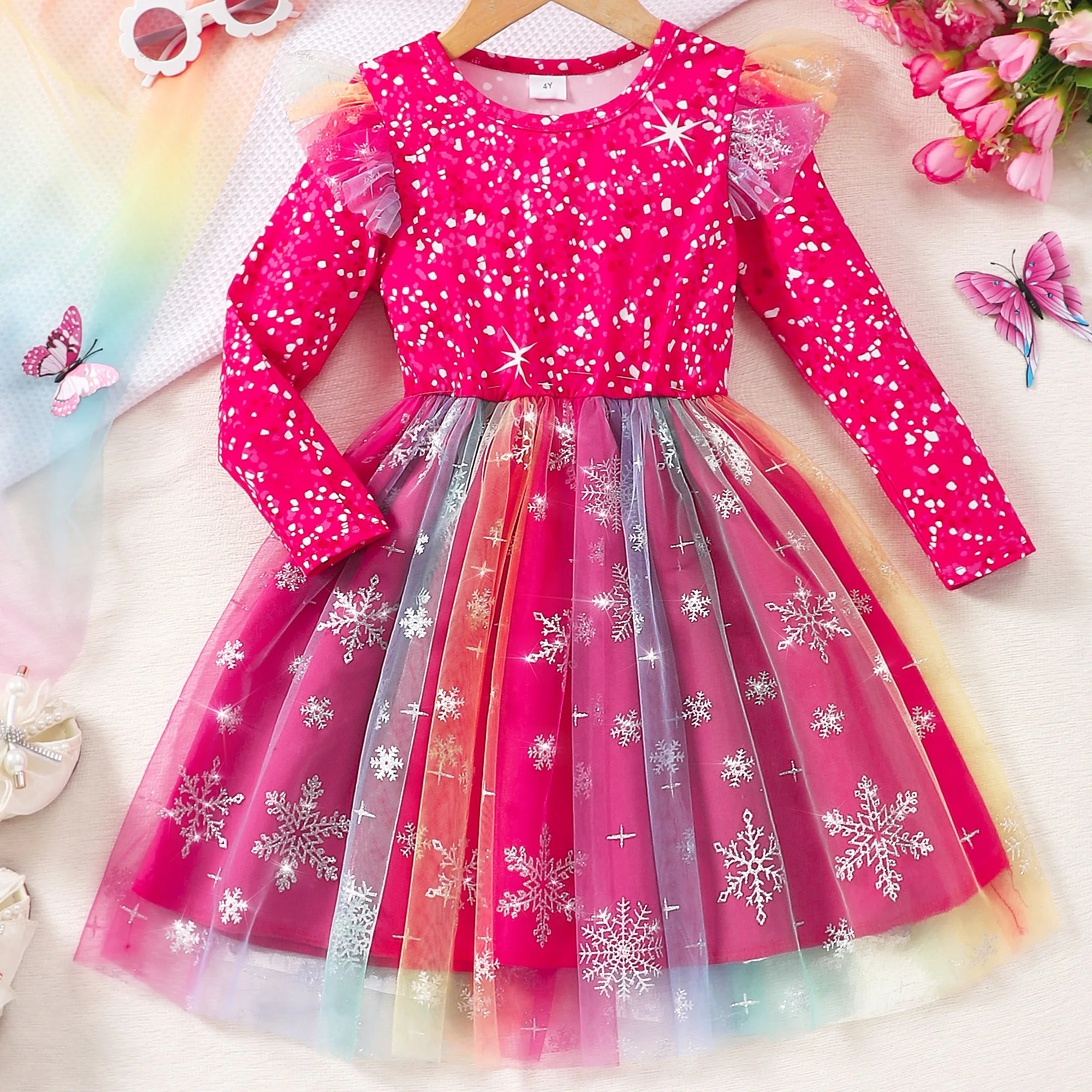 Vestido de malla de Navidad para niños y niñas, ropa de manga larga, traje de invierno para bebés, muñeco de nieve, Papá Noel, vestidos para niños de 2, 3, 4, 5, 6 y 7 años - imagen 3