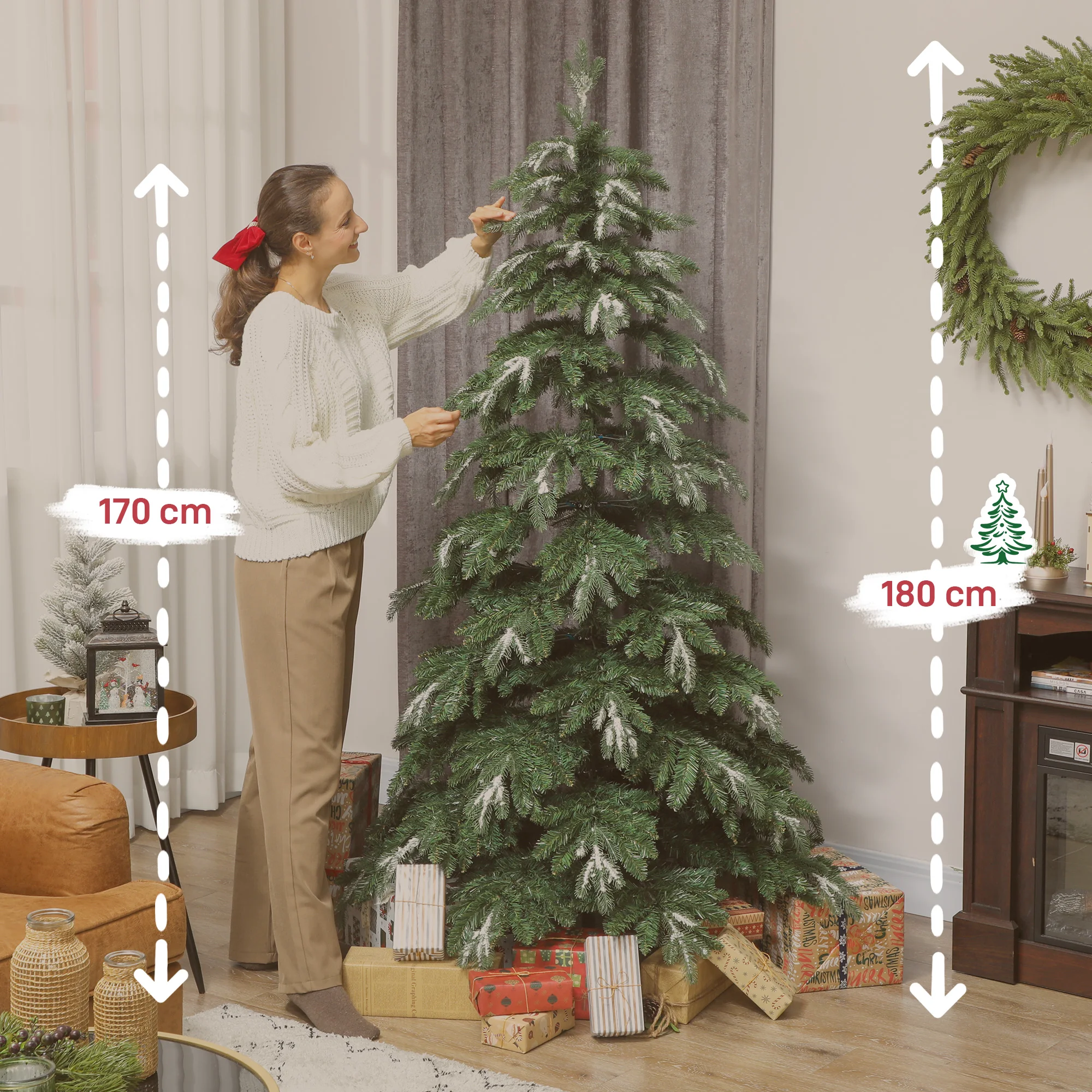 HOMCOM Árbol de Navidad Artificial 150 cm, Ramas Realistas con Efecto Nieve, Árbol de Navidad con Soporte de Acero, Base Plegable, Montaje Rápido, Decoración Navideña para Hogar, Fiesta - imagen 4