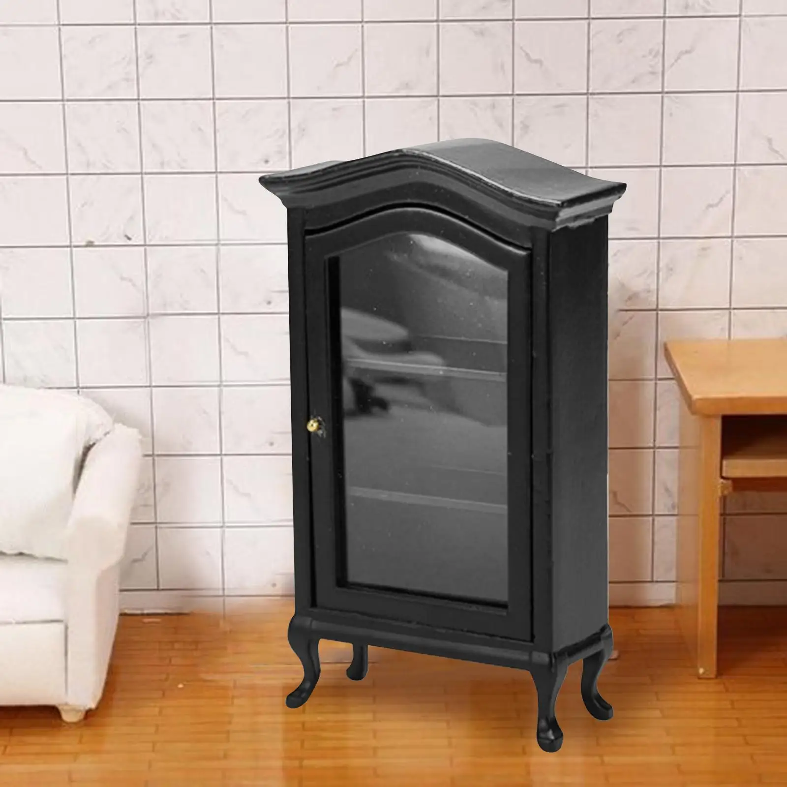 1/12 Wooden Cabinet Miniature Dollhouse Display Cabinet Dollhouse Wooden Bookshelf for Miniature Furniture Accessories