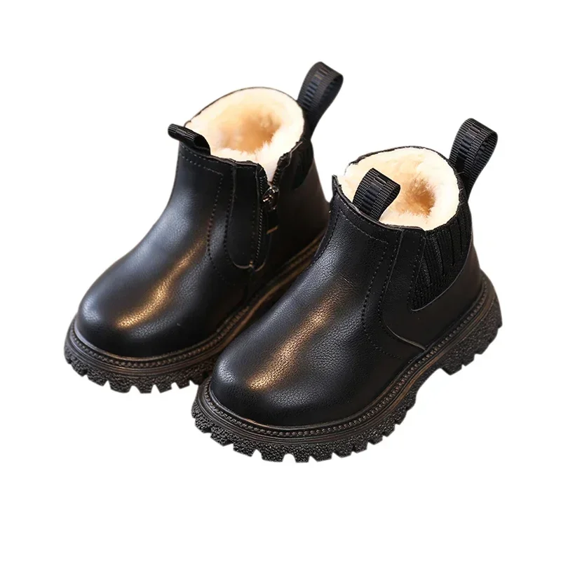 Botines antideslizantes de piel y terciopelo para niños otoño-invierno - imagen 3