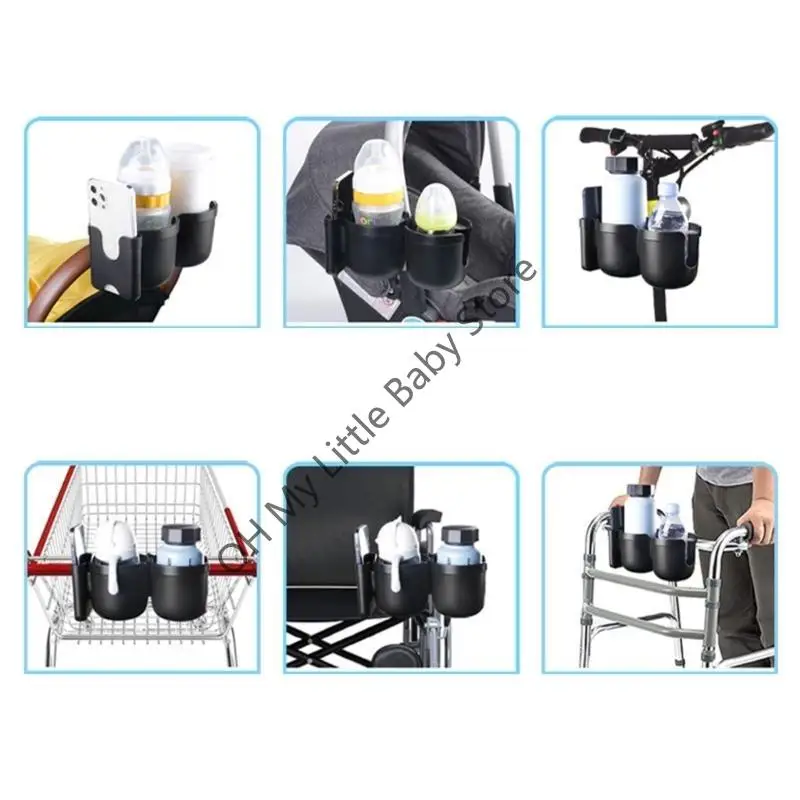 Portavasos doble para cochecito M76C con soporte para teléfono, organizador botellas agua para andador - imagen 2