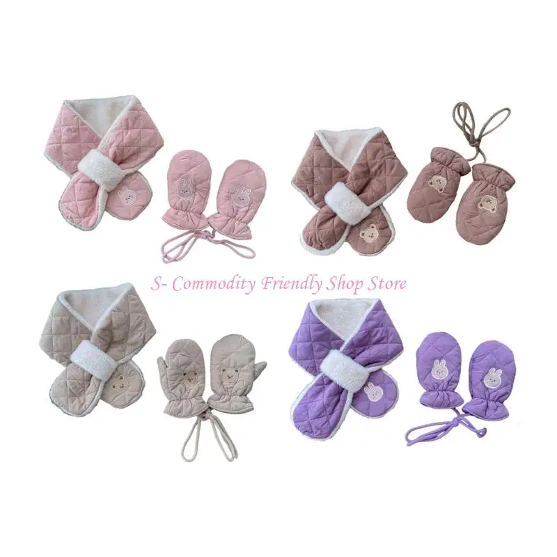 85AE Combo manoplas y bufanda con cruces para bebé suave, 2 piezas, accesorios invierno sin alergias