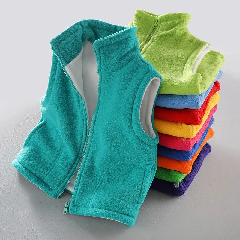 Chaleco grueso de lana Polar para invierno, abrigo de otoño tipo cremallera para niños, chalecos cálidos para niños y niñas, chaleco con cuello levantado para niños - imagen 3