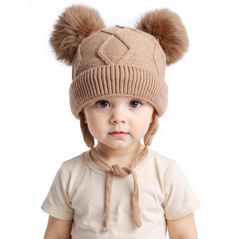 Gorro de invierno con orejeras para niños – Tejido suave pompón - imagen 4