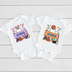 Mamelucos de bebé de Halloween personalizados, mono infantil con nombre personalizado de Halloween, traje espeluznante para niño y niña