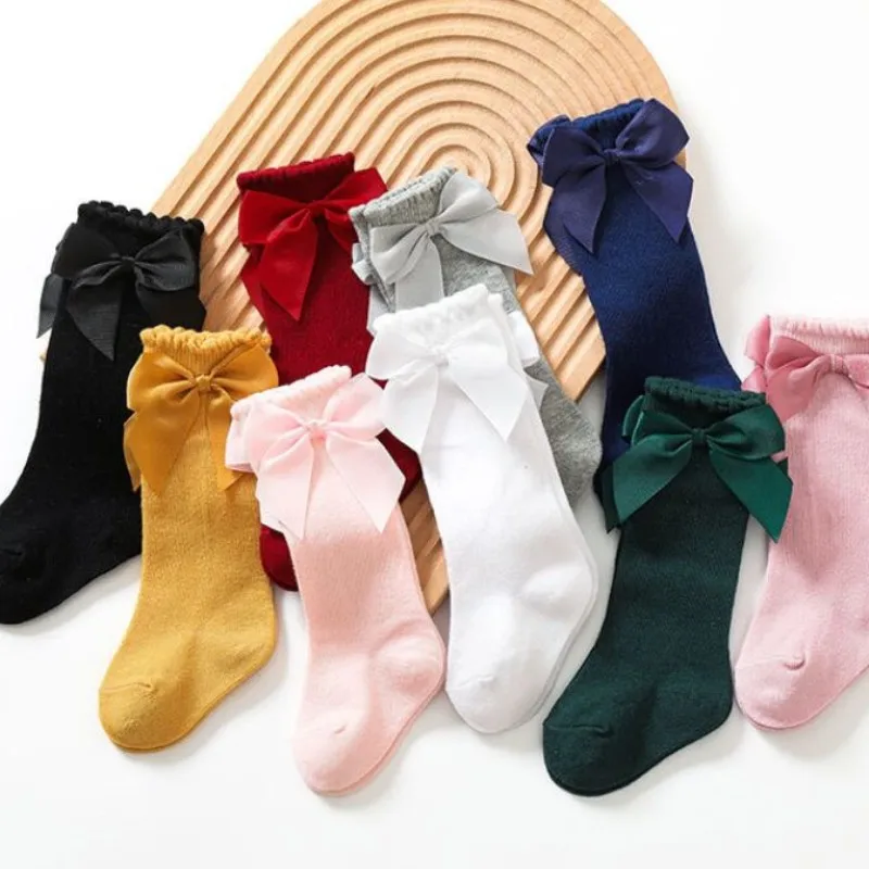 Calcetines largos de algodón con lazos para niños y niñas, medias hasta la rodilla de princesa, otoño y primavera, 0 a 7 años - imagen 2