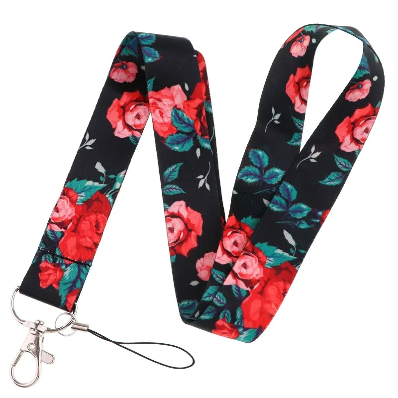 Cordón de flores hermosas, correa para el cuello con hojas para tarjeta de identificación, correas para teléfono móvil, soporte para insignia, cuerda colgante DIY, accesorios para el cuello