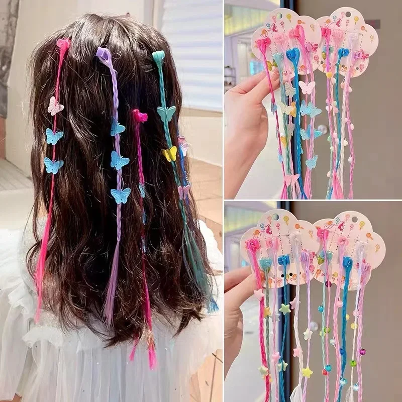 Peluca trenzada con lazo de mariposa para niña, 6 piezas, Color caramelo, pinza para el pelo, estilo princesa, Haid Styling