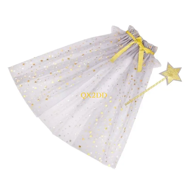 QX2D 2pcs Kids Star Wand y Soft Tulwap Cloak Props para cumpleaños y mascarada