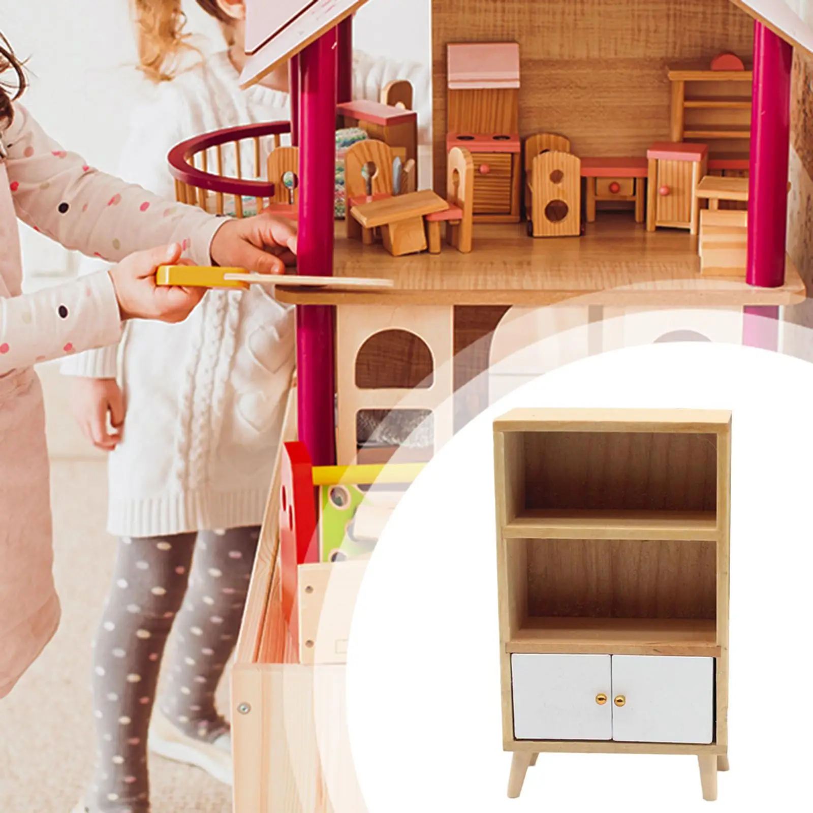 1:12 1:6 Scale Miniature Cupboard Bookcase, Dollhouse Wood Cabinet for Dollhouse