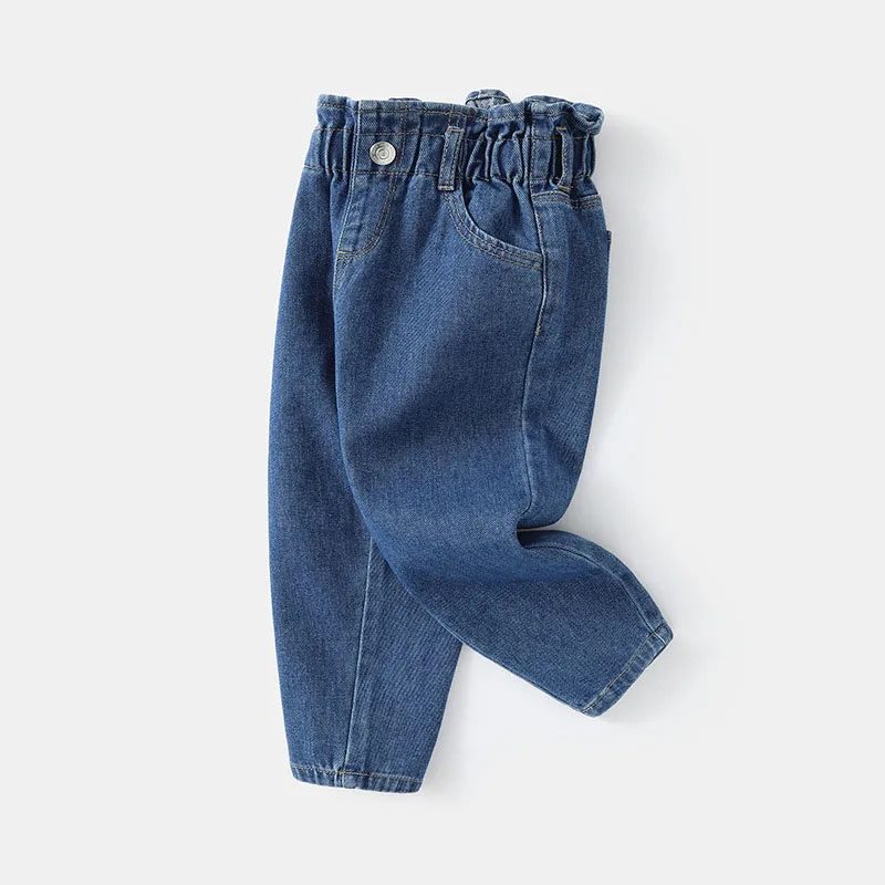 MILANCEL nueva primavera niños Jeans niñas lindo Color sólido Denim pantalones azules niños pantalones sueltos - imagen 2