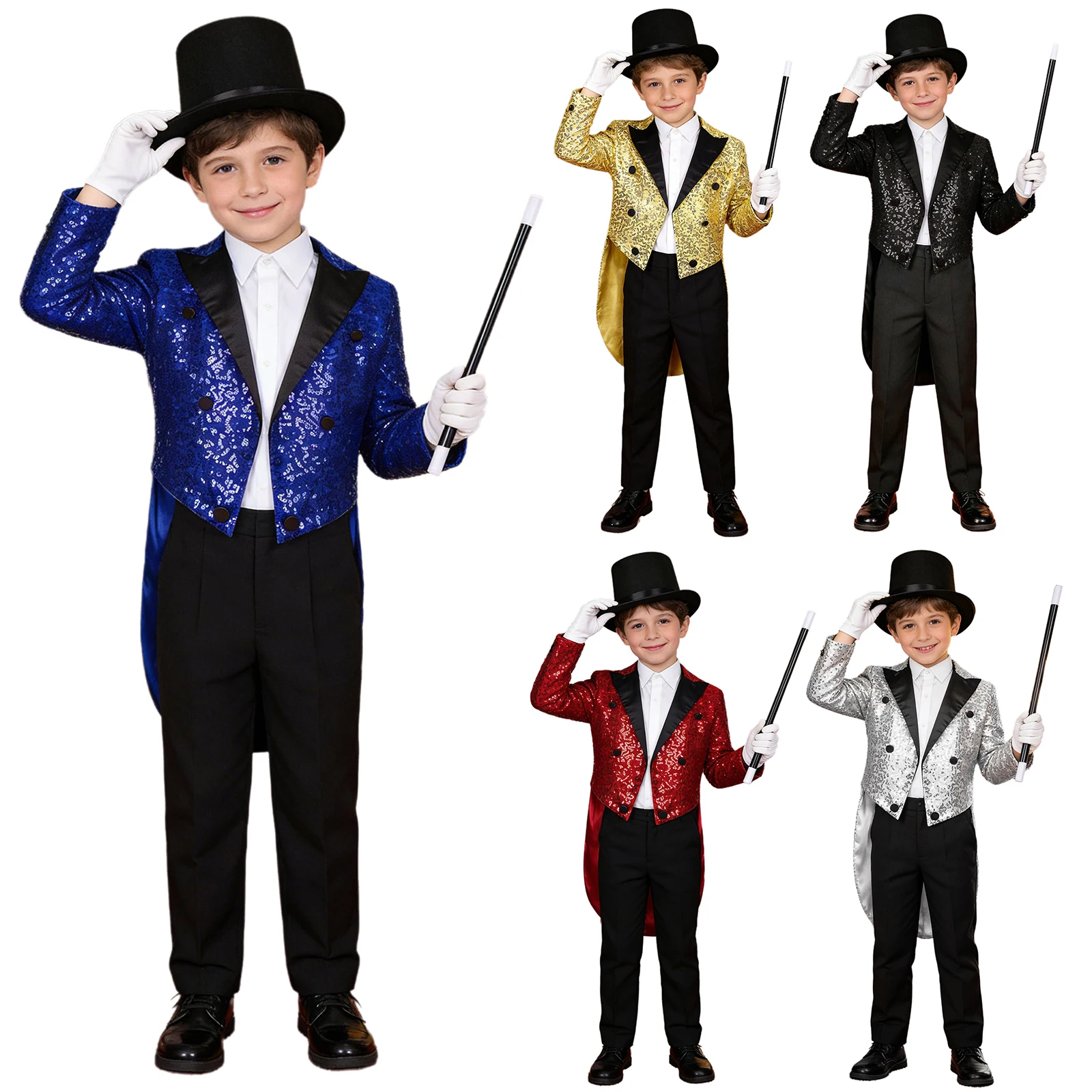 Disfraz de mago infantil con lentejuelas, sombrero y varita - imagen 4