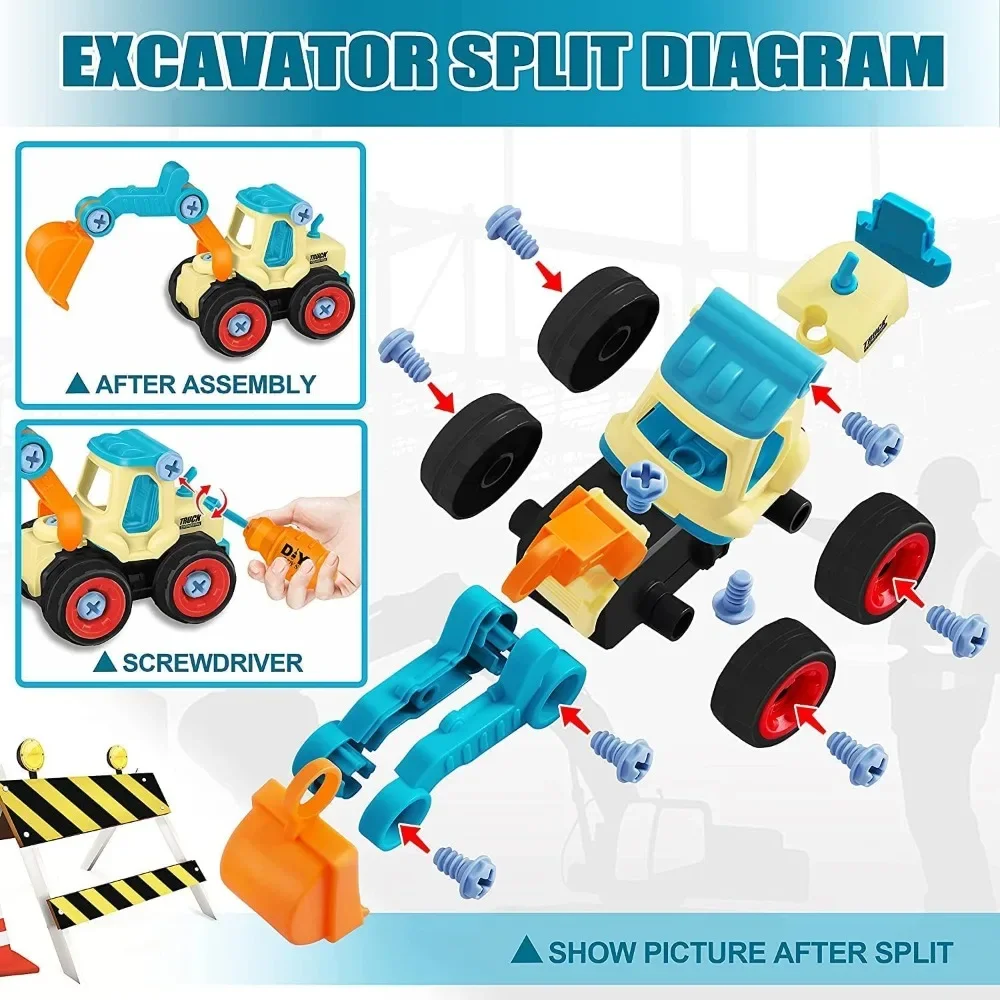 Juguete de construcción desmontable DIY con excavadora y grúa - imagen 5
