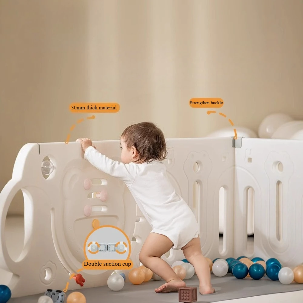 Parque infantil de plástico para bebé, valla de actividades de lujo para bebé, parque infantil grande para bebé, parque infantil de dibujos animados para niños, zona de juego segura para gatear - imagen 3