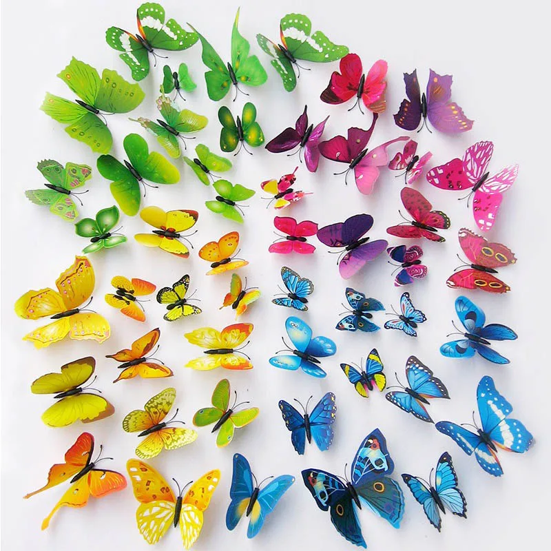 12 unids/pack efecto 3D pegatina de mariposa pegatina magnética para pared de refrigerador PVC arte moderno calcomanía decoración del hogar regalo creativo ZYF - imagen 2
